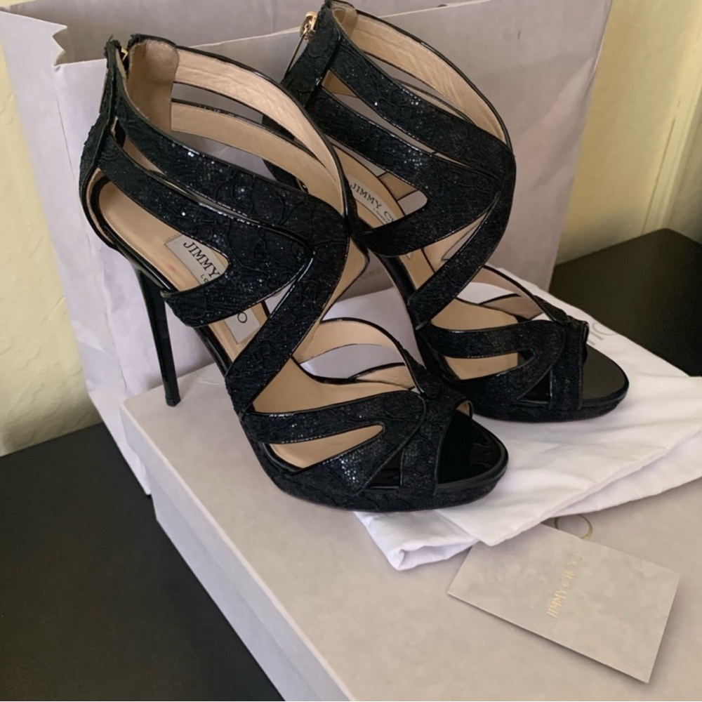 Jimmy Choo Lace On Glitter Fabric
Platform Sandals